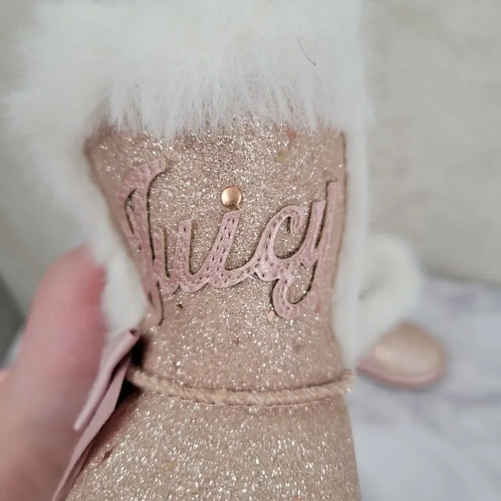 Juicy Couture Lil Windsor Blush Glitter Girls Pink Sparkly Faux Fur Boots Size 5